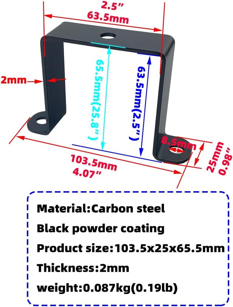 Jouray 6 PCS 2.5x2.5" Square Pipe Tube Strap Clamps,2.5 inch metal u shaped bracket, steel u clamp bracket for mounting,Powder Coated Black - Image 4